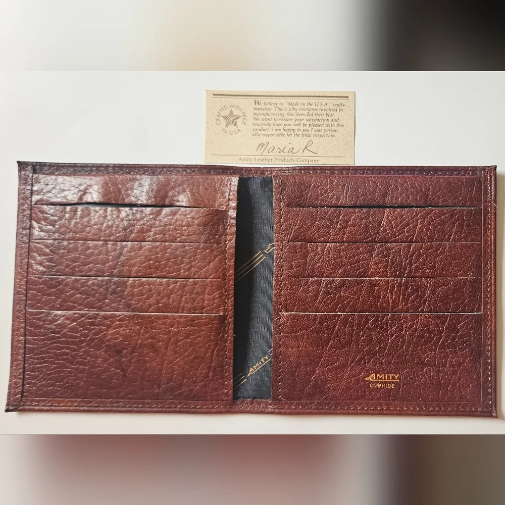 Men's Vintage BillFold Wallet, Cowhide Leather by Amity, Made in the USA